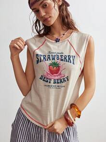 Bohemela 女士休闲舒适 Y2K 波西米亚风音乐节复古图案印花钩针撞色细节燕麦色针织纹理圆领T恤，夏季上衣，基础款上衣，完美适用于休闲外出、闺蜜聚会、音乐节、派对叠穿或居家休闲穿着，自由随性风格 - 杏色 - 查看 4