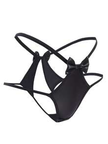SpicyHot 时尚性感蝴蝶结设计女士外出内裤 - 黑色 - 查看 4