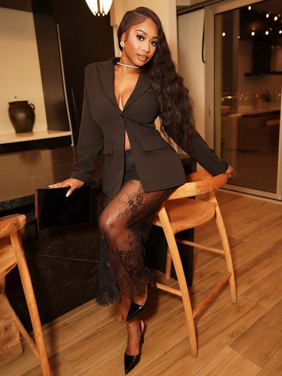 Chea Andrea 秋冬新款美人鱼风优雅女士通勤休闲套装 - 黑色 - 查看 1