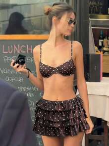 Aloruh 女士层叠荷叶边低腰短裙 - 棕色 - 查看 5