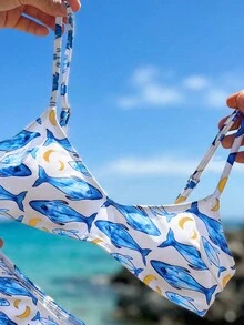 Swim Mod Women's Summer Beach Fish Print Sexy Bikini Swimsuit Set - Multicolor - View 4