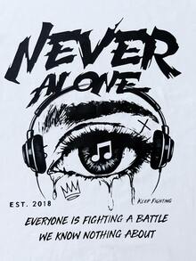 Velminro 男士眼睛图案标语印花短袖家居服上衣 - 白色 - 查看 4