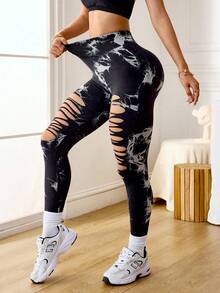 Slayform Leggings de cintura alta con efecto tie-dye y recortes para mujer - Multicolor - Ver 4