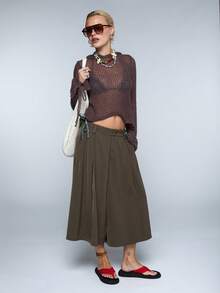 COUREZ Short taille basse à coupe ballon extrême / Vêtements printemps Y2K pour femmes, short plissé mignon marron, short mi-long, tenues de sortie, tenues de vacances, tenues d'été - Vert - Voir 2
