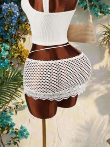 Amplova Women's White Contrast Lace Hollow-Out Skirt Summer Boho Beach Holiday Outfits, Y2k Spring Festival Easter Skirt,Elegant Wedding Guest Party Skirt - Apricot - View 9