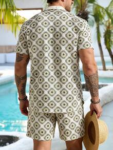 VENTUSAIL 男士针织菱格纹短袖衬衫和短裤套装 - 彩色 - 查看 2