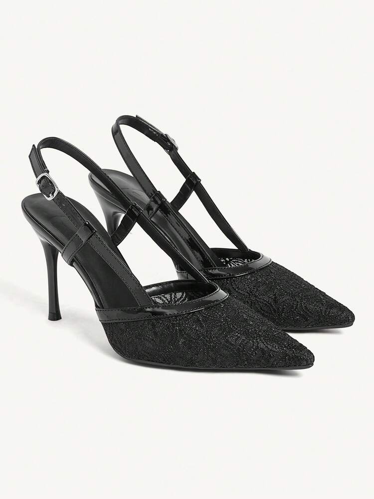 CUCCOO CHICEST Women Shoes Pointed Thin High Black Mesh Simple Slingback Women's Slingback Shoes Party Banquet Simple Fashion Elegance Sexy Women's High Heel Shoes Women's Shoes