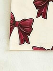 2件套女童休闲蝴蝶结印花T恤和纯色宽松短裤套装，居家日常穿着舒适 - 白色 - 查看 4