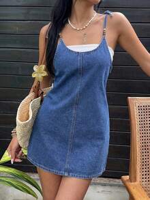 Sunnyshic 吊带性感牛仔连衣裙 - 藍色 - 查看 4