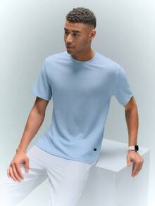 Driftmere Loose Men Solid Waffle Knit Round Neck Casual T-Shirt, Summer, Couple Things - Baby Blue - View 9