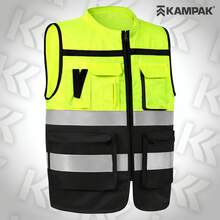 KAMPAK KW553 高能见度反光背心，带多功能口袋和加固扣件，适用于工作、食品和工业场所。 - negro - 查看 7