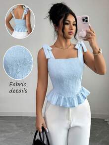 Elenzga Áo kiểu nữ thanh lịch, buộc dây phía trước, cổ vuông, chất liệu jacquard, kiểu dáng thời trang và phù hợp cho các dịp thường nhật, tiệc tùng và họp mặt. - Màu xanh lam - Xem 3