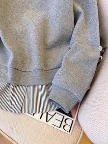 Resyla 大码女式二合一拼接骑士印花休闲百搭日常卫衣 - 灰色 - 查看 5