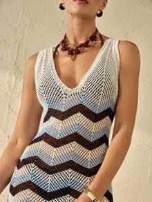 Bóhologie 女士轻盈透气针织长款连衣裙，无袖V领设计，适合夏季海滩度假，尽显休闲时尚风格。 - 彩色 - 查看 2