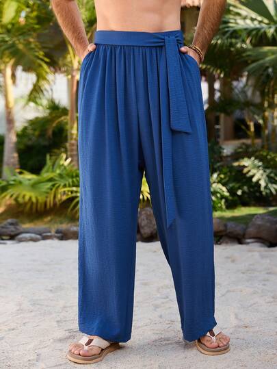 VENTUSAIL Pantalones azules casuales con cordón para hombres