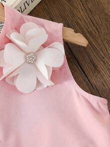 SHEIN 少女編織素色立領3D花朵無袖休閒洋裝 - 淺粉色 - 查看 7