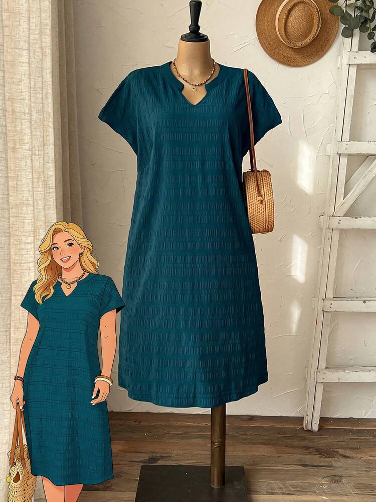 Plus Size Casual Solid Color Notched Neck Dress Summer Dress  Summer Outfits Summer Clothes Spring Dress Spring Outfit Women Spring Clothing Country Style For Women Country Dress For Women