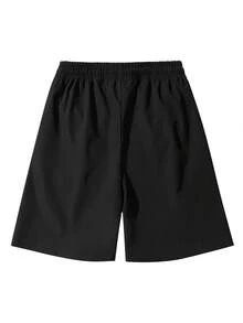 Manfinity Hypemode Men's Letter Print Drawstring Waist Pocket Loose Casual Shorts - Black - View 2