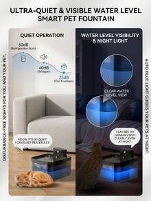 PETSIN 无线猫咪饮水器，2.2升容量，无线感应式，静音水泵带LED灯，2600毫安时电池供电，高品质过滤系统 - 2.2L - 查看 4