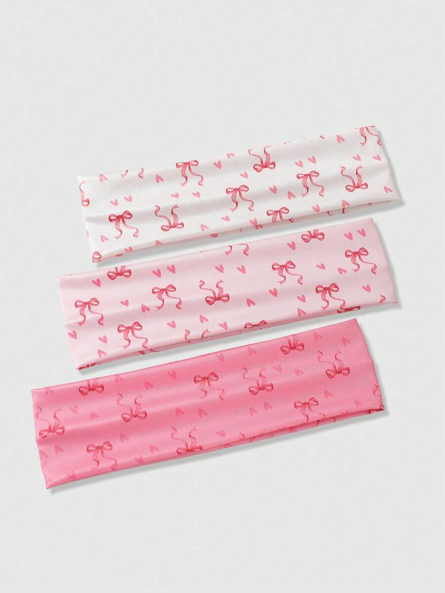 ROMWE Anime 3 piezas Nuevo accesorio para el cabello de diadema de mujer con lazo en forma de corazón de color rosa, adecuado para uso diario y deportes al aire libre - Arco de corazón de 3 piezas. - Ver 1