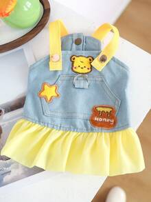 PETSIN 1 chiếc váy có dây đeo thêu hình gấu nhỏ và mật ong, kiểu dáng thú cưng, có khóa kéo hình chữ D, phù hợp cho cả mèo và chó, màu vàng dễ thương với viền xếp ly. - Màu xanh lam - Xem 4