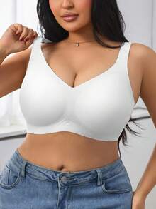 1件装女士简约舒适纯色果冻凝胶支撑型不可拆卸罩杯无钢圈加大码文胸 - 白色 - 查看 7
