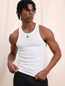 SUMWON Men's Ribbed Tank Top Sleeveless Crew Neck Summer Casual Undershirt Basic Solid Color Comfortable Fit Everyday Wear - White - View 4