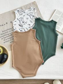 SHEIN Playful Pals 3pcs Baby Boy Cartoon Dinosaur Print Bodysuit Set - Multicolor - View 2