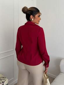 Maria Perezxox 性感领口侧系带修身女士长袖衬衫 - 酒紅色 - 查看 2