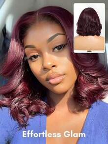 ALL READY WIG Tóc giả 100% tóc thật màu Đen Cherry, kiểu Bye Bye Knots, ren 7x5, không cần keo dán, kiểu tóc bob, dây rút, sóng nhẹ, màu sắc đậm đà và rực rỡ, cắt tỉa nhiều lớp, các nút thắt đã được tẩy trắng, mũ thoáng khí, ren trong suốt, thân thiện với người mới bắt đầu. - SPurple - Xem 3