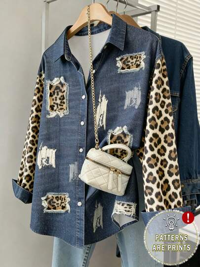 Resyla Women's Leopard Print Single-Breasted Casual Versatile Daily Wear Shirt