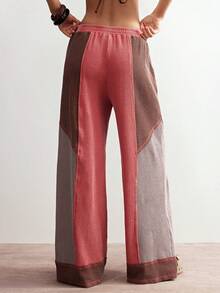 Bohemela Women's Casual Knit Patchwork Loose Straight Leg Pants - Pink - View 6