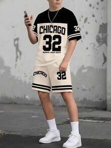 Conjunto de camisetas casuales de manga corta y cuello redondo con estampado de moda para adolescentes, versátil para el verano - Multicolor - Ver 1