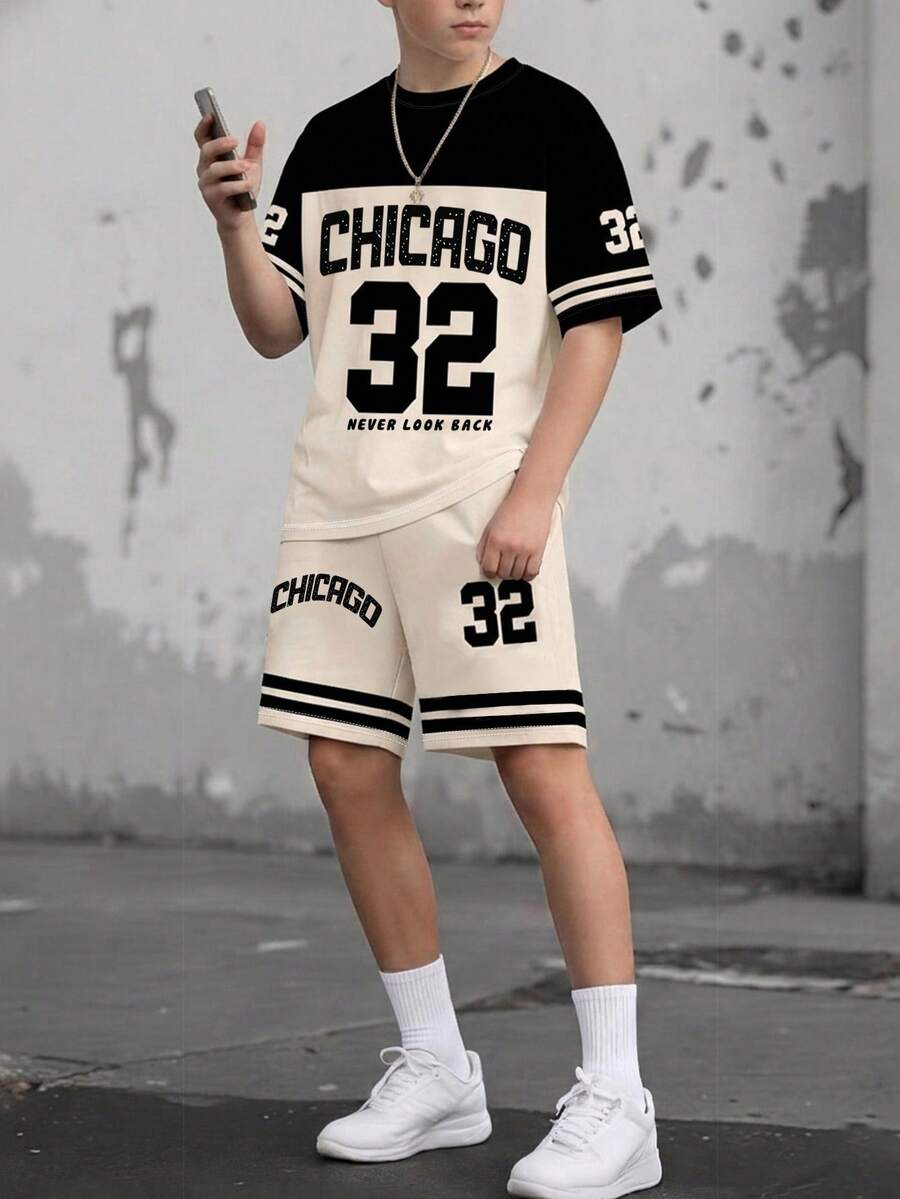 Conjunto de camisetas casuales de manga corta y cuello redondo con estampado de moda para adolescentes, versátil para el verano - Multicolor - Ver 1