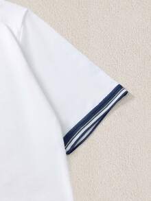 Mercer Haus Men's Color Block Polo Collar Short Sleeve Knit Top Polo T Shirt Men , Suitable For Summer Tropical Holiday Vacation In Hawaii. - White - View 6