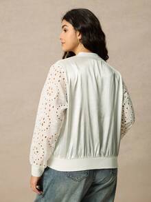 Juhart Áo khoác nữ tay dài dệt kim gân thường ngày cỡ lớn màu trắng, mùa xuân/thu - trắng - Xem 2