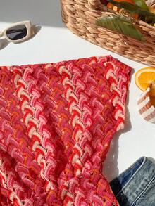 Comfortcana Women's Casual Hollow-Out Asymmetric Collar Knit T-Shirt - Hot Pink - View 5