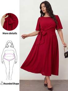 Enliva Vestido cruzado elegante de unicolor para tallas grandes - Burdeos - Ver 1