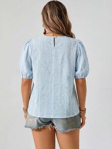 Freevana Áo kiểu nữ cỡ lớn màu trơn khoét lỗ thêu tay tay phồng, phong cách phương Tây, phong cách Boho Bohemian thập niên 90, trang phục lễ hội mùa hè, trang phục mùa hè phong cách Boho cổ điển, trang phục mùa xuân cho nữ, trang phục dự tiệc rave, trang phục lễ hội mùa xuân. - Xanh và trắng - Xem 2