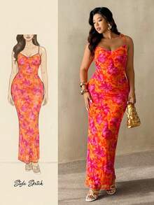 Auralis Đầm maxi nữ thanh lịch màu cam nhuộm tie-dye in họa tiết hoa, dây mảnh, hở lưng, eo chun, xếp ly, dáng đuôi cá, phù hợp cho kỳ nghỉ, hẹn hò, lễ hội âm nhạc/Dáng rộng, thanh lịch, công sở, nghỉ dưỡng, tiệc trà chiều, hẹn hò gợi cảm, tiệc tùng, phong cách retro, sinh viên, chụp ảnh trên bãi biển. - trái cam - Xem 4