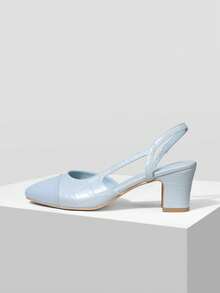 MOTF WOMEN SHOES NEW EUROPEAN AND AMERICAN STYLE SIDE AIR SPLICING ROUND TOE MEDIUM THICK HEEL SHOES, LIGHT BLUE VERSATILE COMFORTABLE CASUAL ELEGANT FASHION SLIP-ON CLASSIC HIGH HEELS - Light blue - View 3