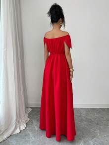 SHEIN Elenzya Elegant Daily Commute Fashion French Street Retro Versatile Party Holiday Business Wine Red Long Sleeve Dress, Summer - Burgundy - View 2