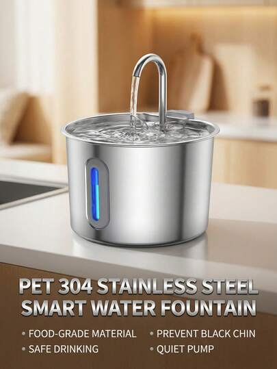 PETSIN Cat Fountain Water Dispenser, 2.2-Liter Stainless Steel Cat Waterer, Ultra-Quiet Cat Bowl, Also Suitable For Dog Drinking Water. The Pet Water Dispenser Can Be Machine Washed. Replacement Filter Is Required Separately