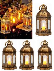 1/4个复古LED灯笼，适用于婚礼装饰，灯笼内含闪烁蜡烛，电池供电，适合婚礼、节日、悬挂式小灯、圣诞派对装饰、感恩节装饰、秋季装饰、丰收节装饰、房间装饰、卧室装饰、圣诞树装饰灯笼 - 銅色 - 查看 14