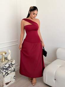 Maria Perezxox 女士斜肩修身抹胸连衣裙 - 紅木色 - 查看 5