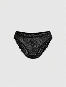 ROMWE 1 chiếc quần lót dây kiểu Gothic viền ren dành cho nữ - màu đen - Xem 1