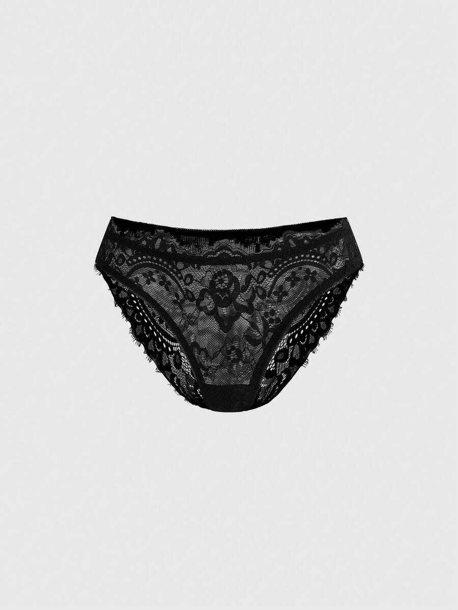 ROMWE 1 chiếc quần lót dây kiểu Gothic viền ren dành cho nữ - màu đen - Xem 1