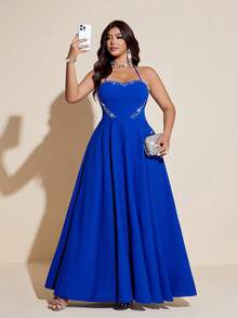 Viva Relle 大码女士优雅浪漫无袖珍珠装饰飘逸连衣裙，适合派对、婚礼宾客、活动等场合。蓝色长裙、蓝色晚礼服、女士蓝色礼服、皇家蓝正式礼服、钴蓝色礼服、舞会礼服、女士舞会礼服、舞会礼服、晚礼服、大码舞会礼服、女士正式招待会礼服、女士礼服、正式服装、女士派对礼服、女士连衣裙、优雅经典惊艳礼服 - 寶藍色 - 查看 5