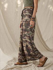 Wildy 美式休闲西部乡村复古迷彩女式春夏基础款长裤，带口袋，适合日常穿着和通勤。 - 綠色 - 查看 6