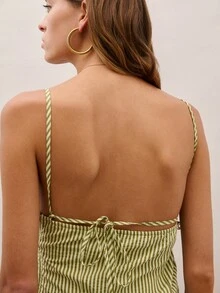 Nöista Mini Dress In Striped Fabric With Squared Neckline With Adjustable Straps On Back. Summer, Spring, Holiday, Festival, Vaccay Look. - Green - View 5